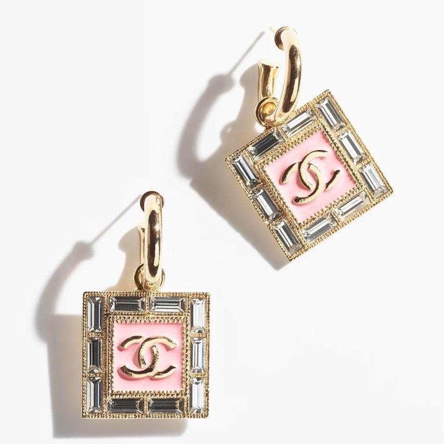 2024 Chanel gold, rose, crystal pendant earrings