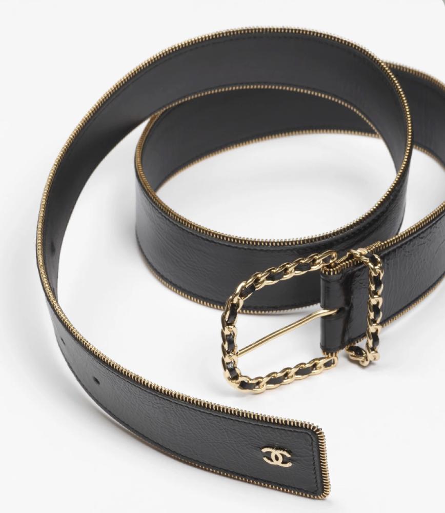 BLACK LEATHER BELT CHANEL 2024 حزام شانيل عريض جلد أسود