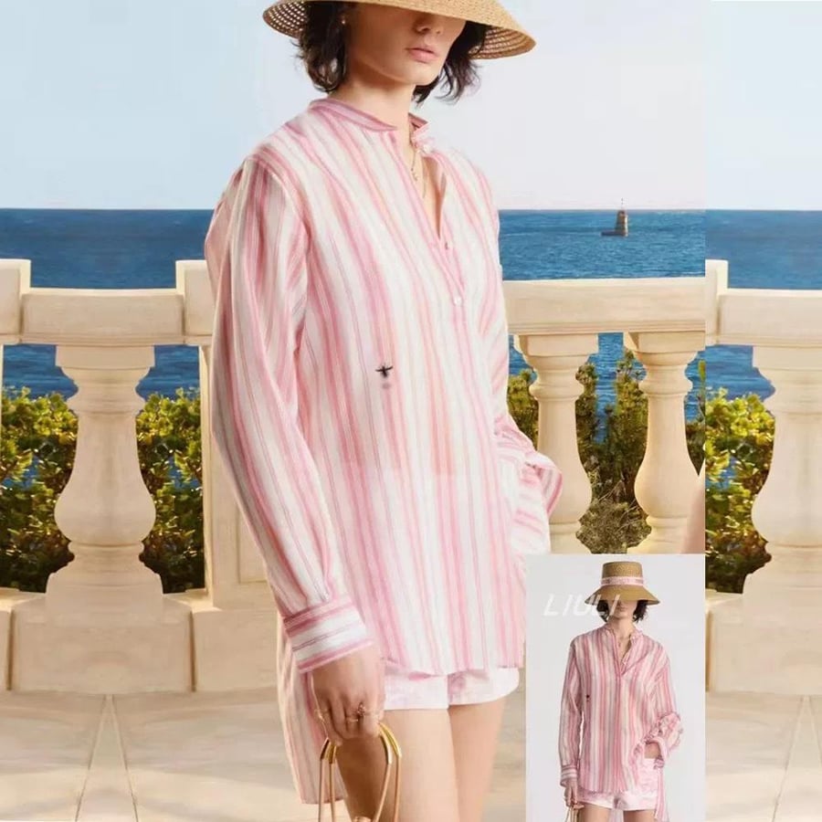 2025 Dior Dioriviera Long Blouse  بلوزة ديور يوريفيرا طويله مخطط وردي