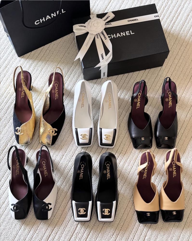 2026 Chanel black white Pumps حذاء شانيل بكعب عال جلد ابيض اسود