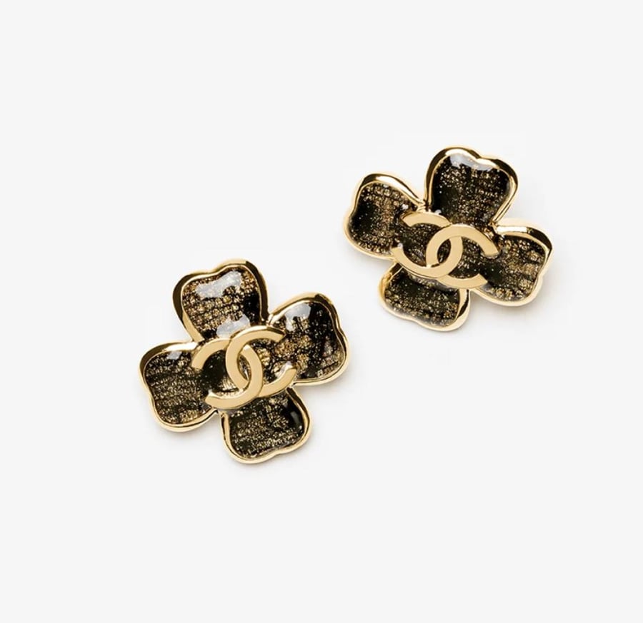 CHANEL GOLD BLACK STUD EARRINGS