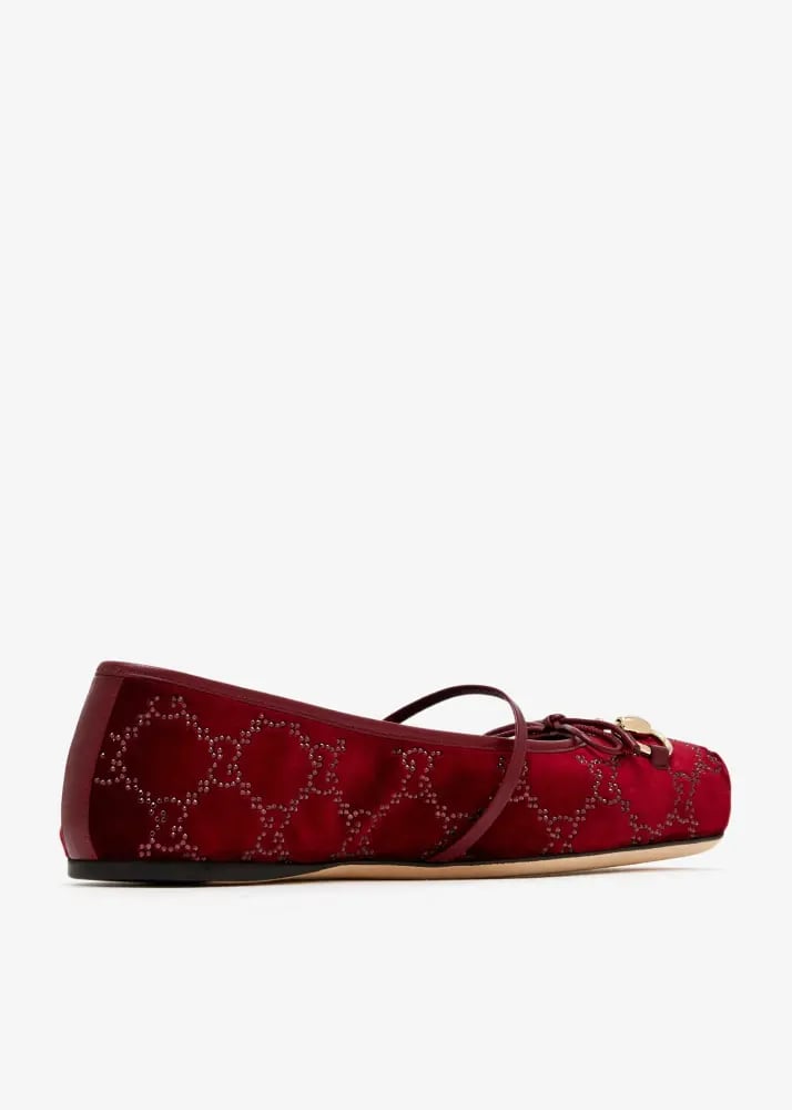 2026 حذاء غوتشي باليه فلات مخمل برغندي GUCCI  burgundy ballet flats