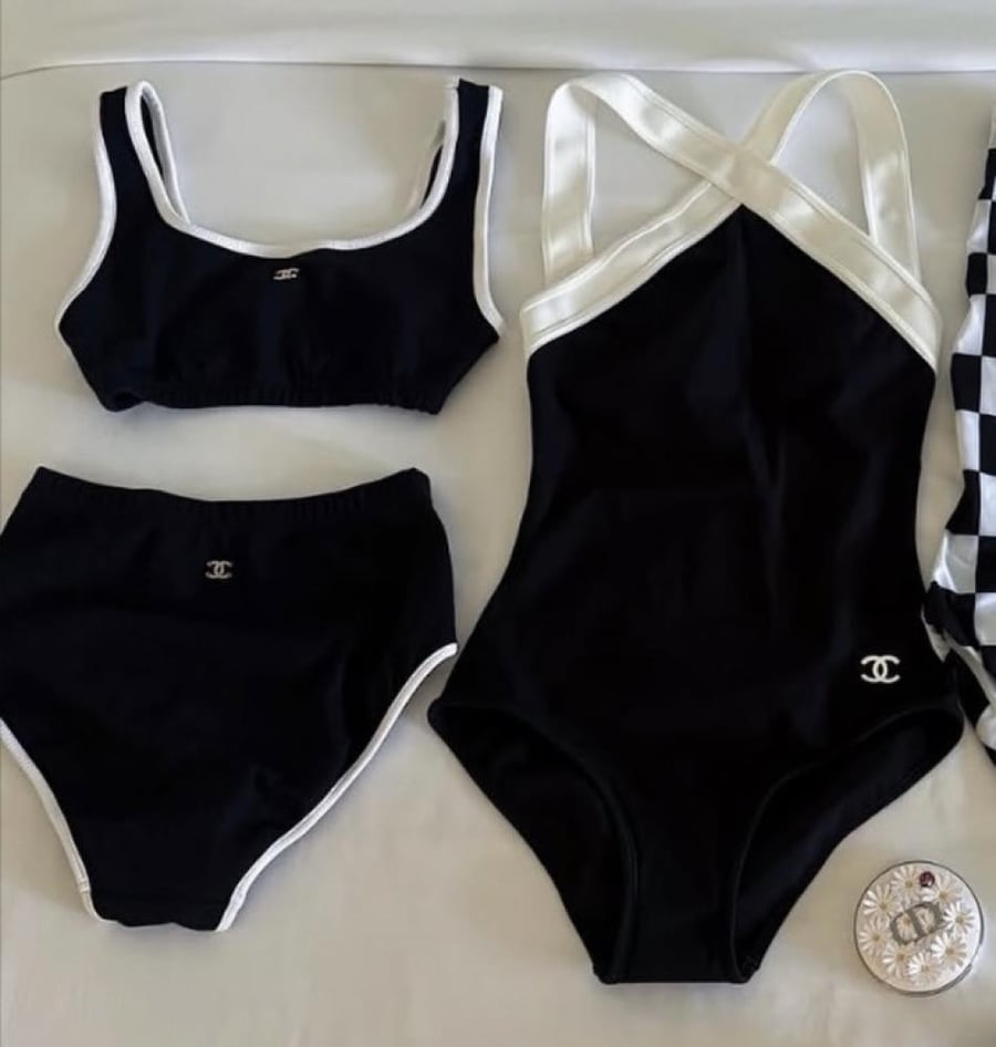 2026 Chanel coco beach black whit swimsuit مايوه شانيل أسود  كوكو بيتش