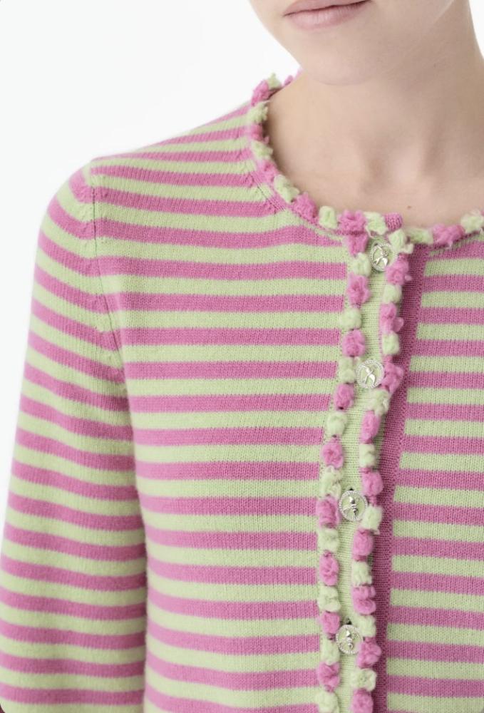 CHANEL PINK CARDIGAN 2025 كارديغان شانيل كشمير وردي أخضر فاتح مخطط