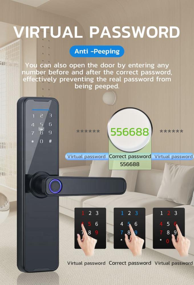 قفل باب ذكي داخلي يفتح بالبصمة اسود - Wi-Fi Tuya/Smart Life