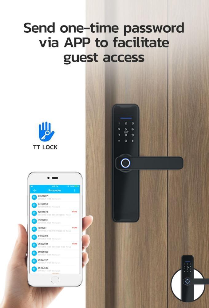 قفل باب ذكي داخلي يفتح بالبصمة اسود - Wi-Fi Tuya/Smart Life