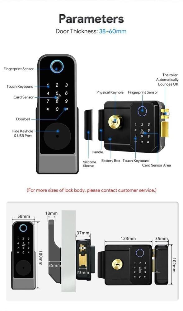 قفل باب ذكي خارجي يفتح بالبصمة (النسخة المطورة - بصمتين) TTLock ضمان سنتين