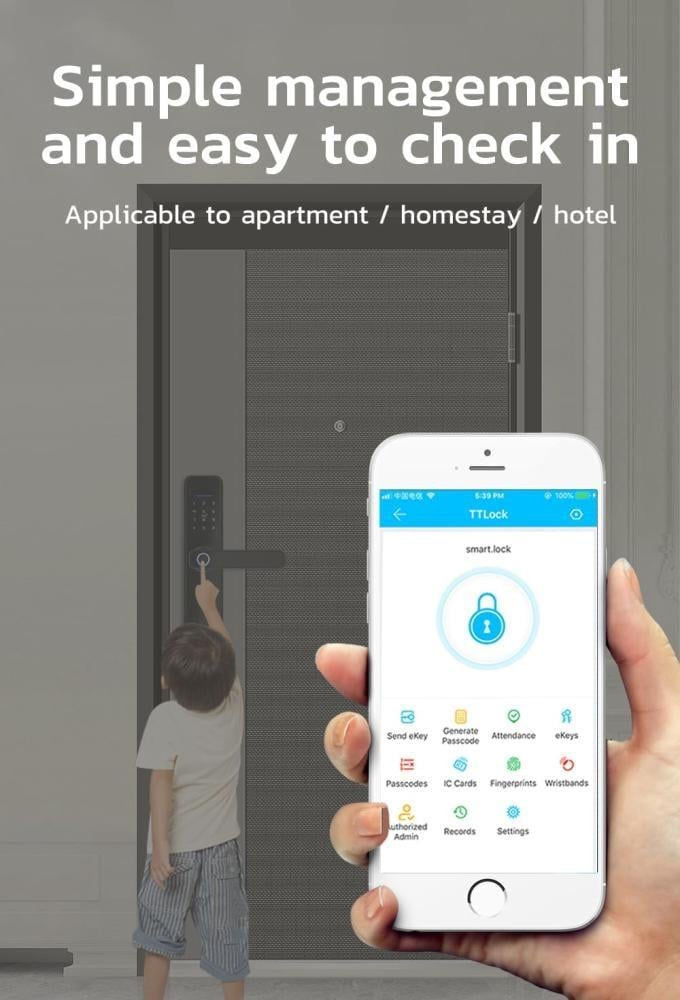 قفل باب ذكي داخلي يفتح بالبصمة اسود - Wi-Fi Tuya/Smart Life