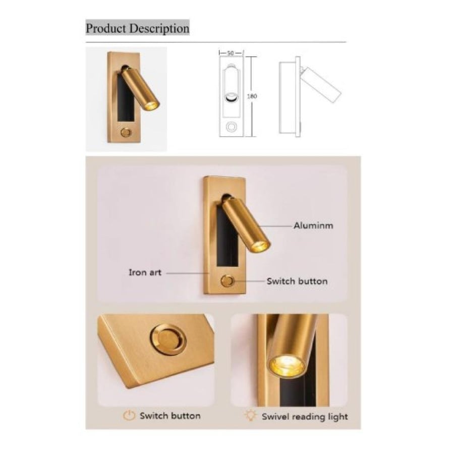 ابليك جداري مودرن دفن حديث غطاء ذهبي مع لون الانارة اصفر 3 واط WA/C5764/GD+WW