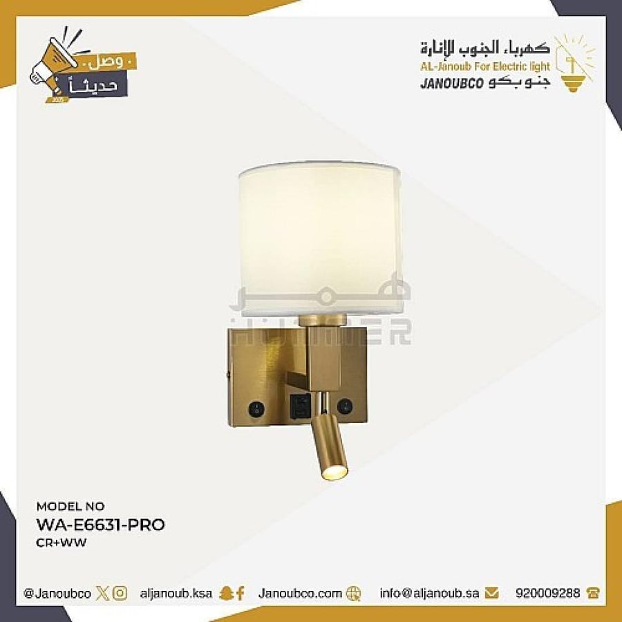 إضاءة أبليك حائط مودرن ذهبي لون الانارة اصفر مع قاعدة لمبات تركيب E14*1 WA/E6631PRO/FGD+WW