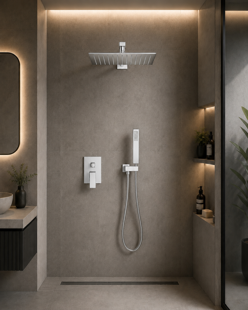 وجه دش مربع كامل مع قلب دفن نحاس مع سماعه لون كروم موديل MT-001BC