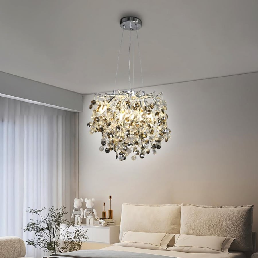 نجف مودرن فضي مع شفاف مع رمادي E14*6 قطر 45 سم HA/C5314/450CH+CL+RM