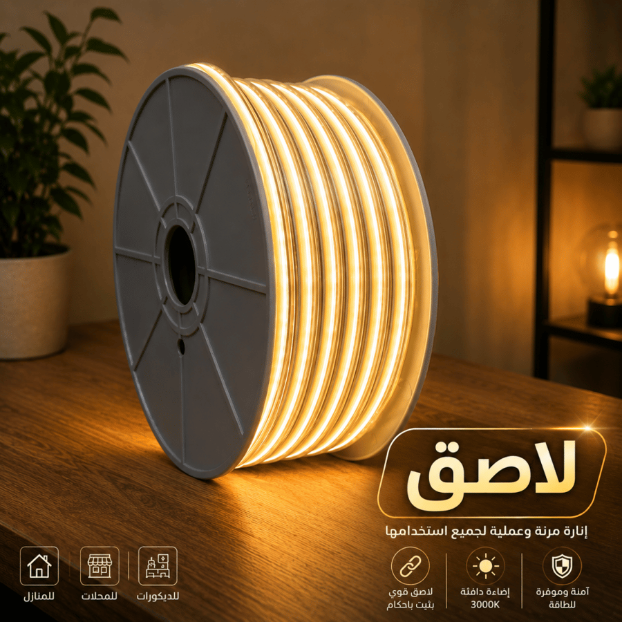 شريط ليد زينة COB ليزر لاصق 10 واط طول 50 متر اللون اصفر 3000K