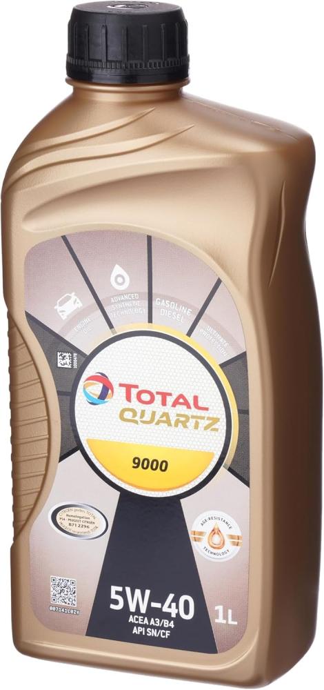 توتال كوارتز زيت محرك 9000 5W-40 تخليقي بالكامل لمحركات البنزين حماية فائقة وتوفير وقود