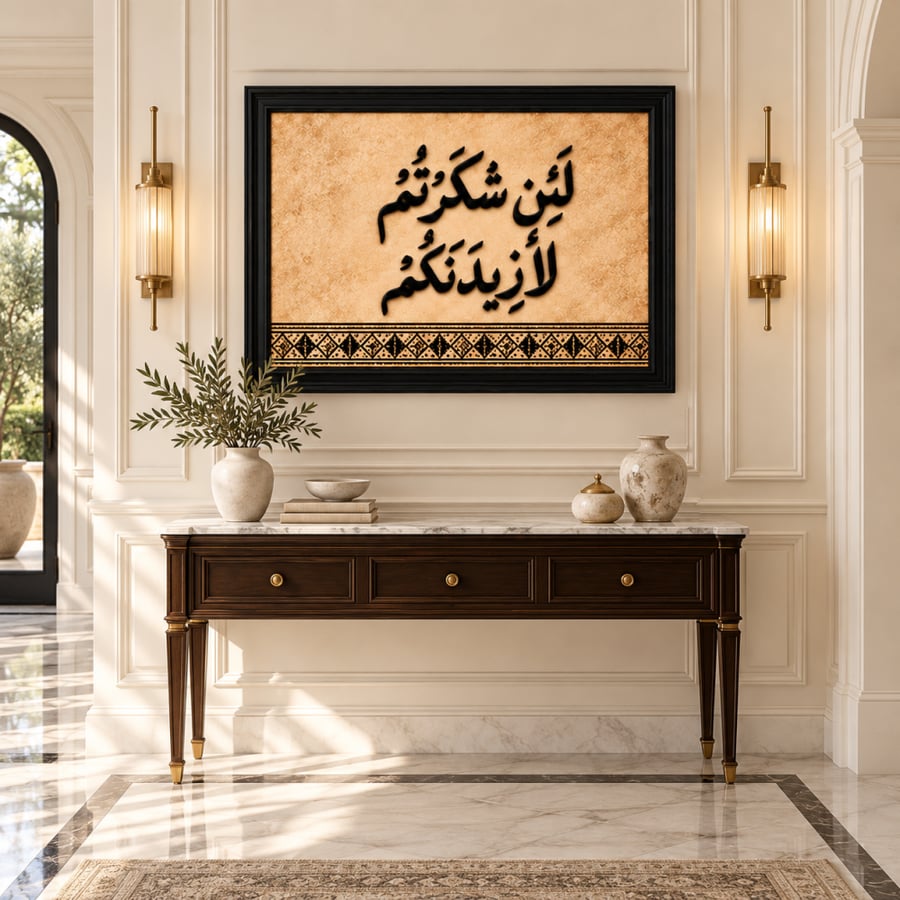 لوحة جدارية مخطوطة - لَئِنْ شَكَرْتُمْ لَأَزِيدَنَّكُمْ
