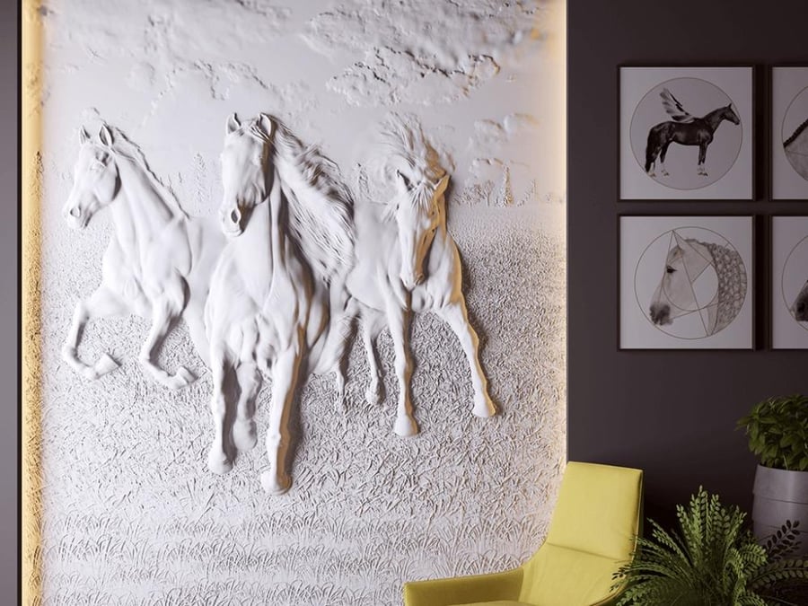 ديكور حائط بارز 3D بتصميم خيول