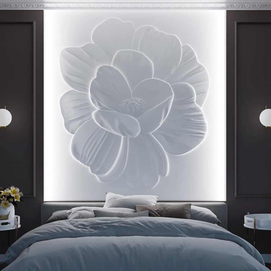 ديكور حائط بارز 3D بتصميم زهور اللوتس
