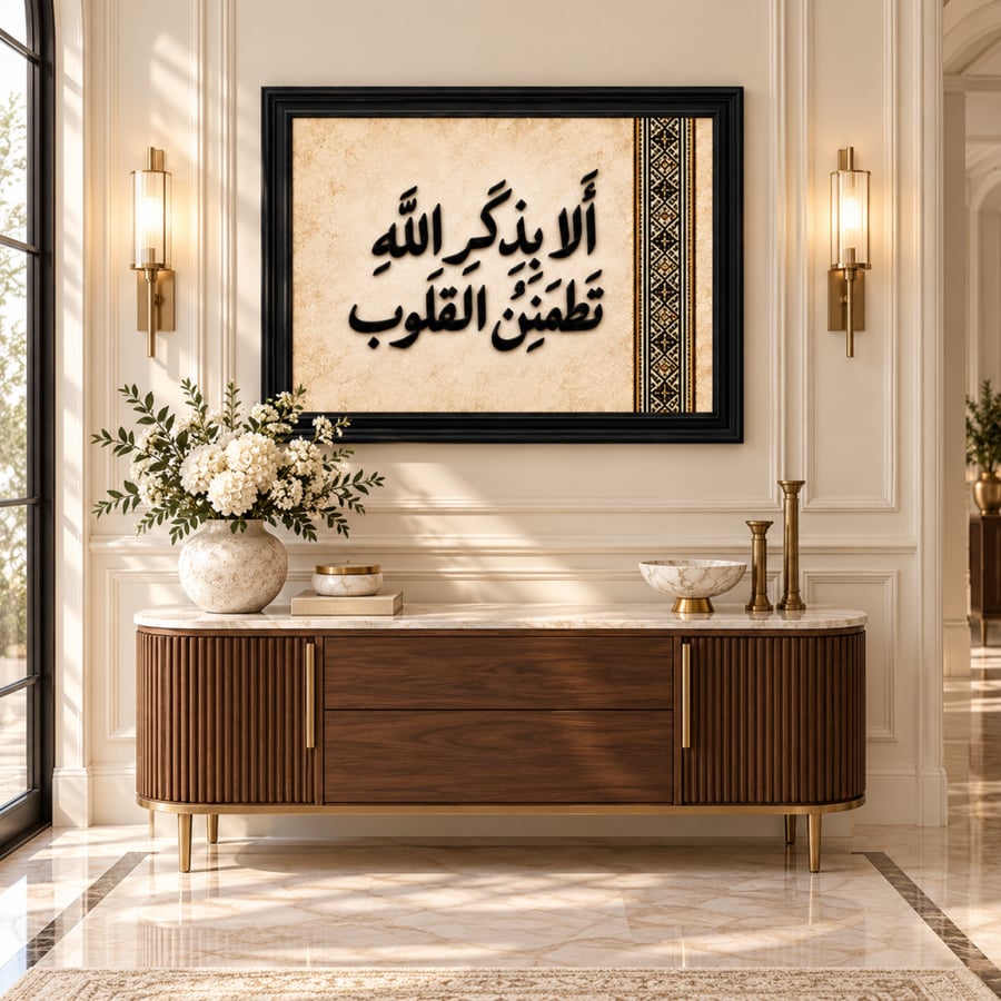 لوحة جدارية مخطوطة - أَلَا بِذِكْرِ اللَّهِ تَطْمَئِنُّ الْقُلُوبُ