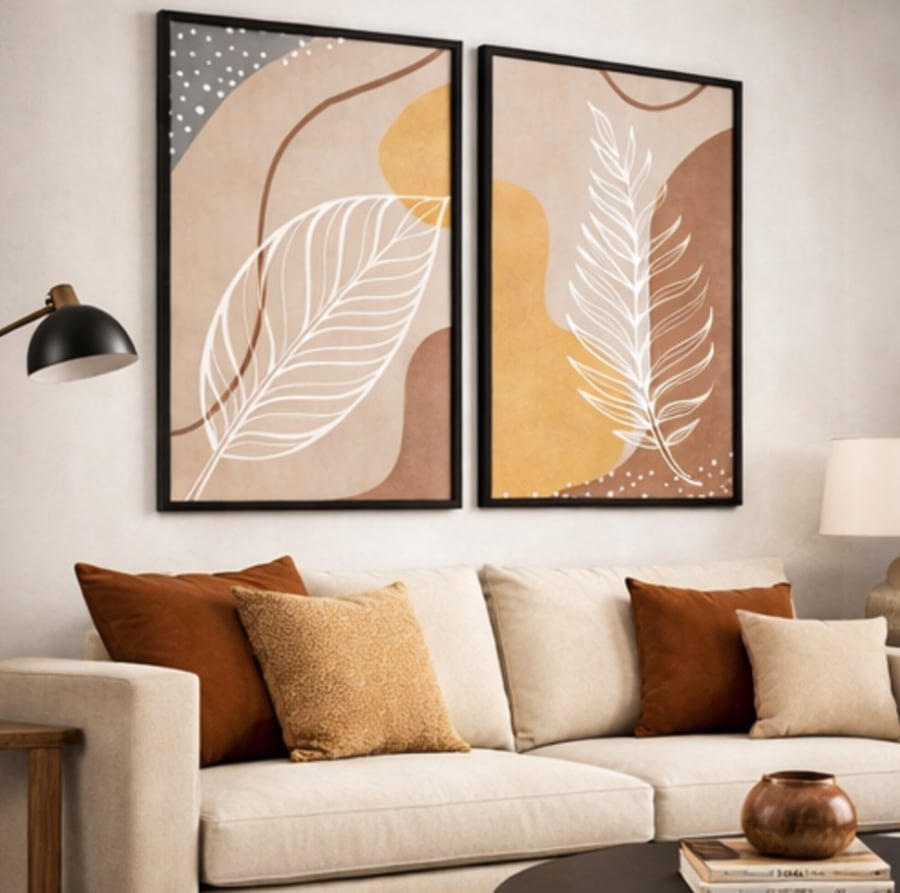 طقم لوحات حائط رسومات نباتية تجريدية