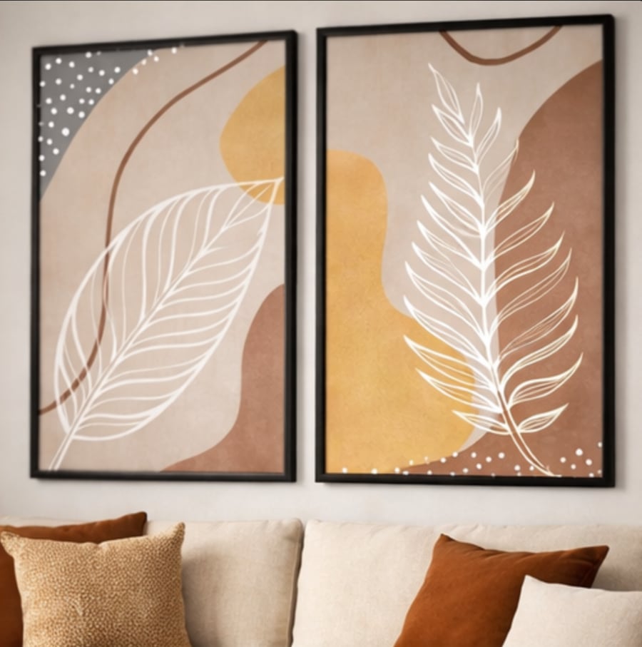طقم لوحات حائط رسومات نباتية تجريدية