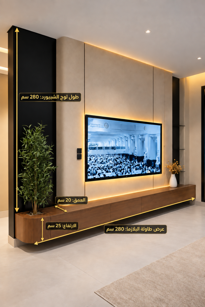 وحدة تلفاز مودرن بتصميم متكامل مع بديل الشيبورد