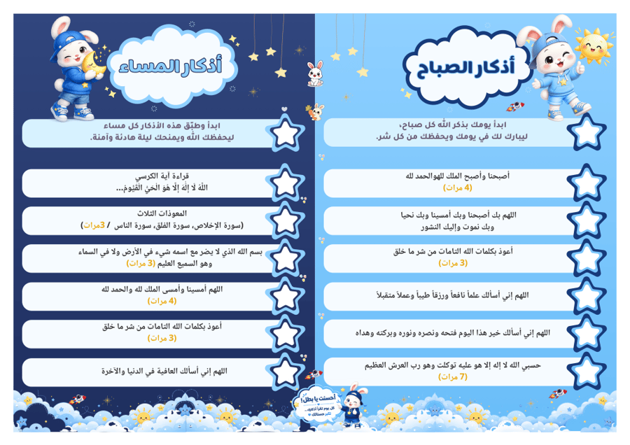 لوحة أذكار الصباح والمساء – للأولاد