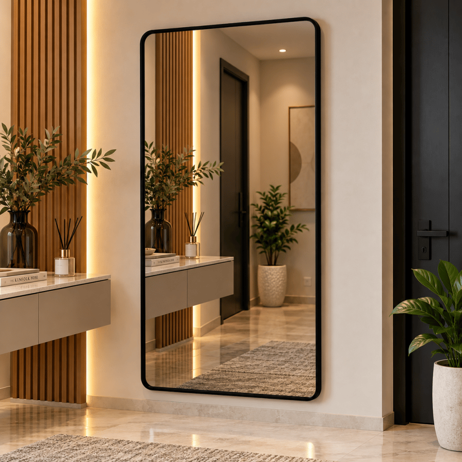 مرآة حائط مودرن بإطار أسود مقاس ٧٠ × ١٤٠ سم