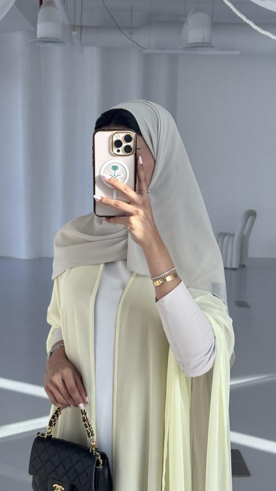 عباية كريب بيج مع شيفون ليموني