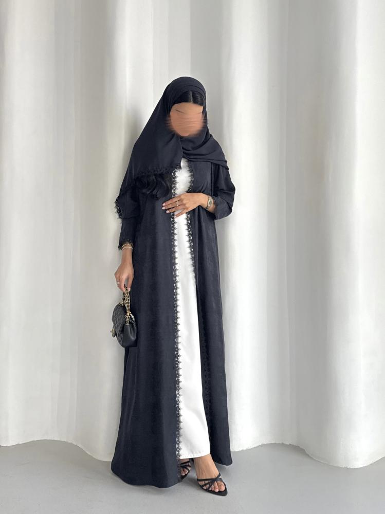 عباية كريب كحلي بترولي مموج مع كلفة