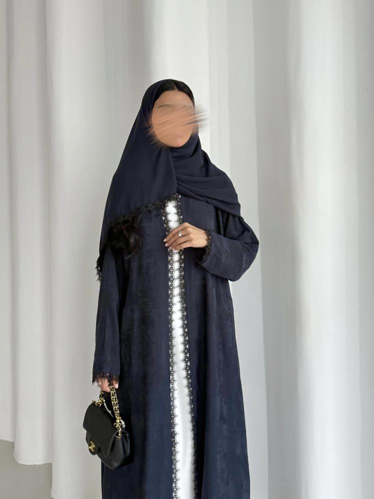 عباية كريب كحلي بترولي مموج مع كلفة