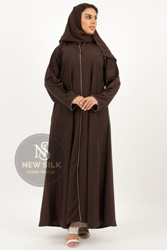 N48 | Shoulder abaya made of crepe fabric, standing style, decorated with elegant cotton thread