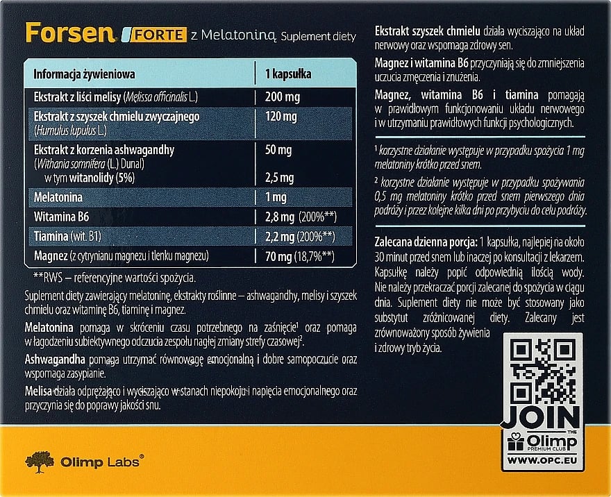 OLIMP FORSEN +MELATONINA GUM BLUEBERRY 30T JAR