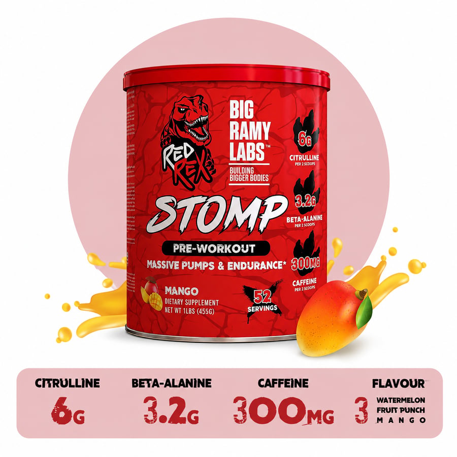 Red Rex Big Ramy Labs –Stomp Pre Workout mango 468gm