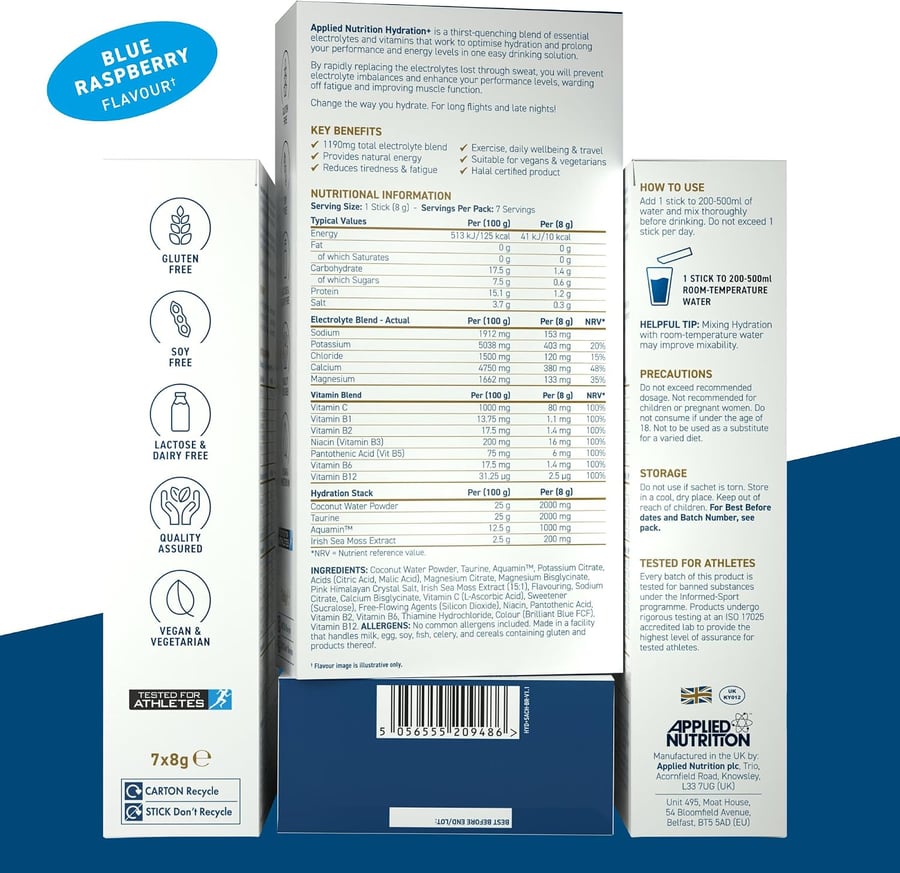APPLIED HYDRATION STICKS BLUE RASPBERRY 7 x 8g