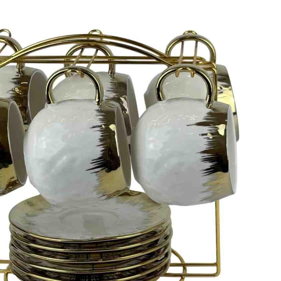 Luxury porcelain coffee cup set with holders and plates – 6 pieces