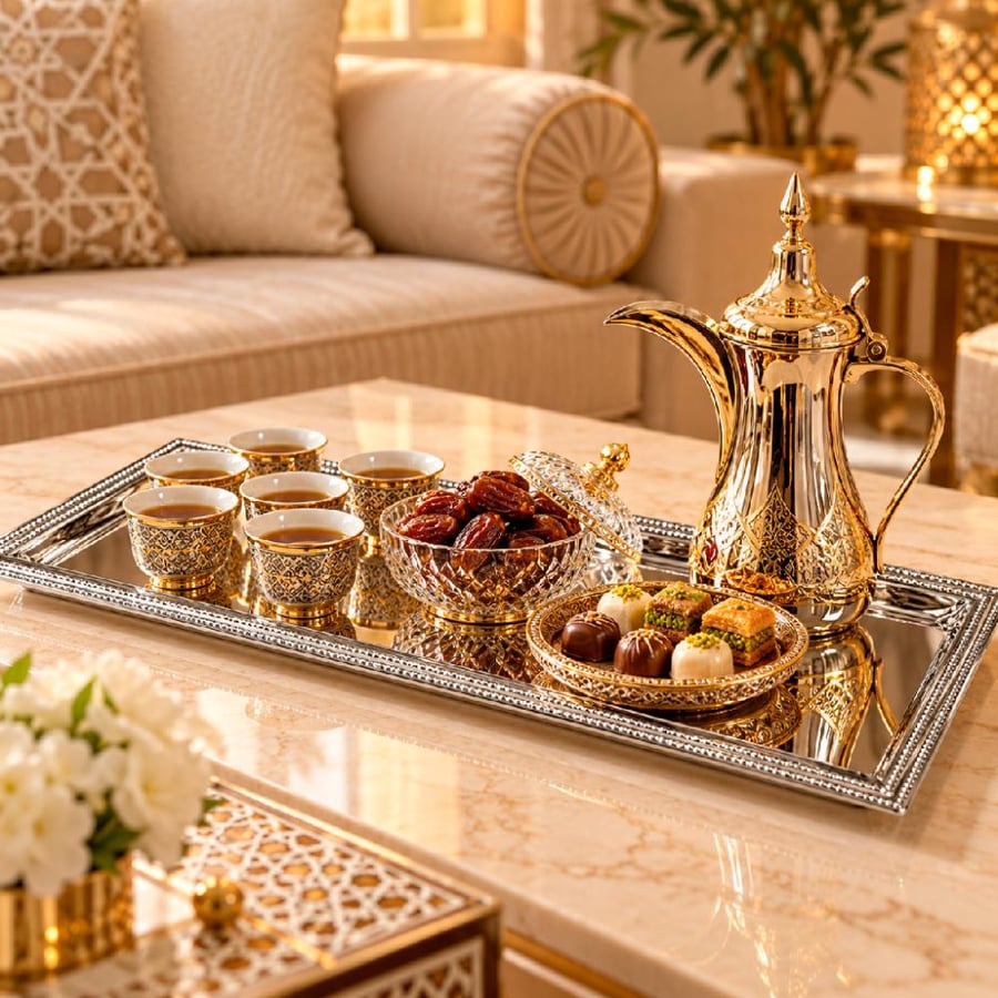 صينية تقديم مستطيلة فضية طويلة بحواف مزخرفة – 24×55 سم