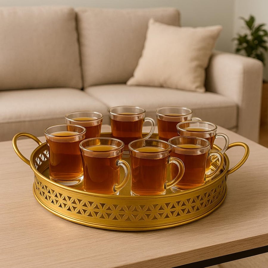 طقم صواني تقديم معدنية فاخرة - ذهبي مزخرف (قطعتين)