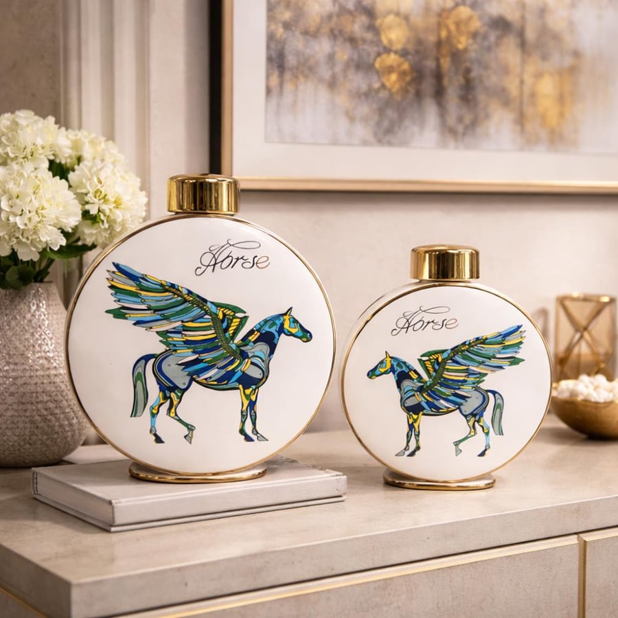 Luxury ceramic glove set with winged horse design