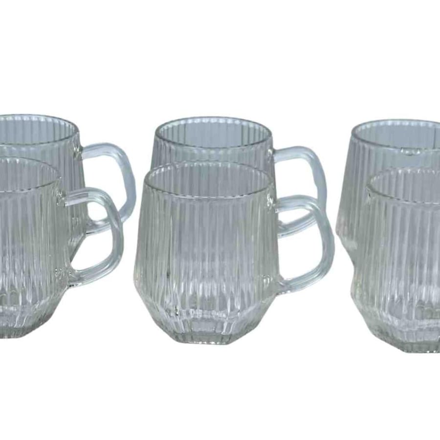 Transparent striped glass cups set – 6 pieces