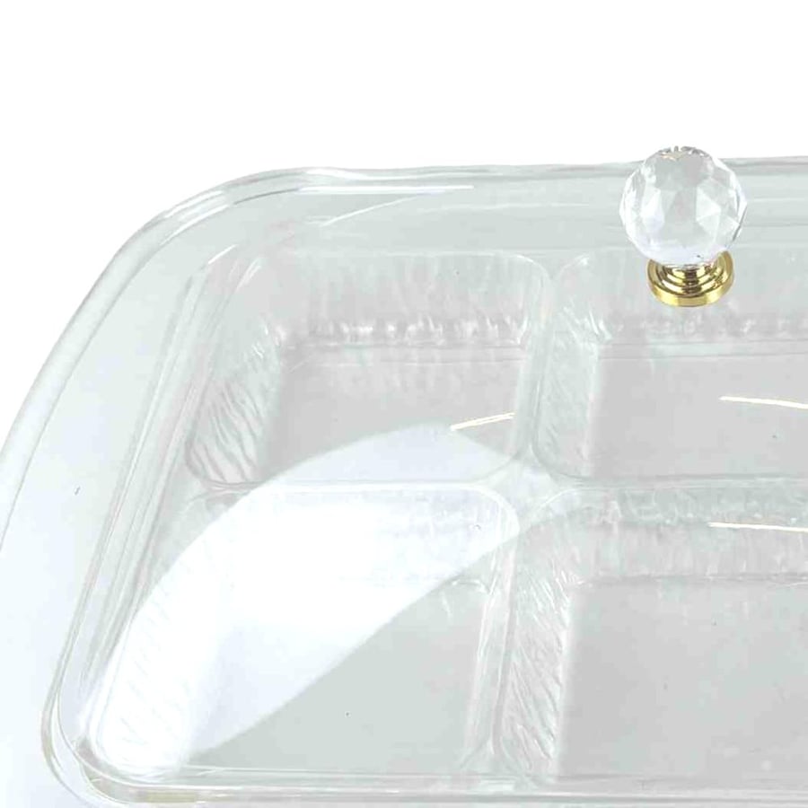 Acrylic serving tray divided with a transparent lid and a crystal handle