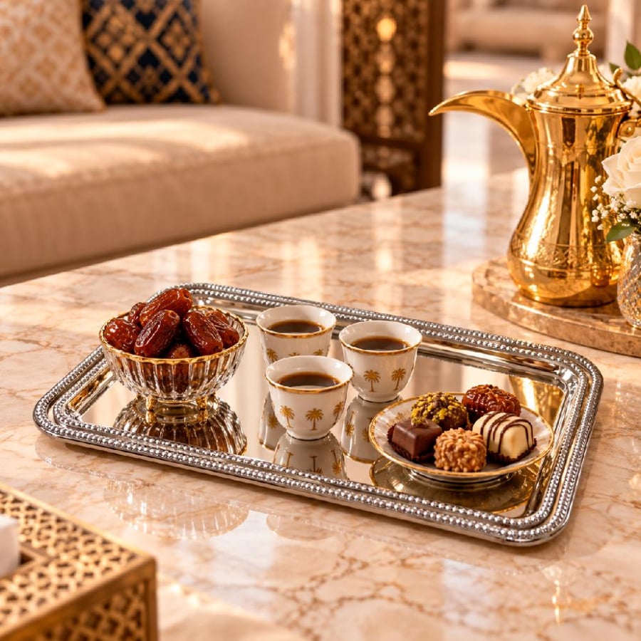 صينية تقديم مستطيلة فضية بحواف مزخرفة – 25×35 سم