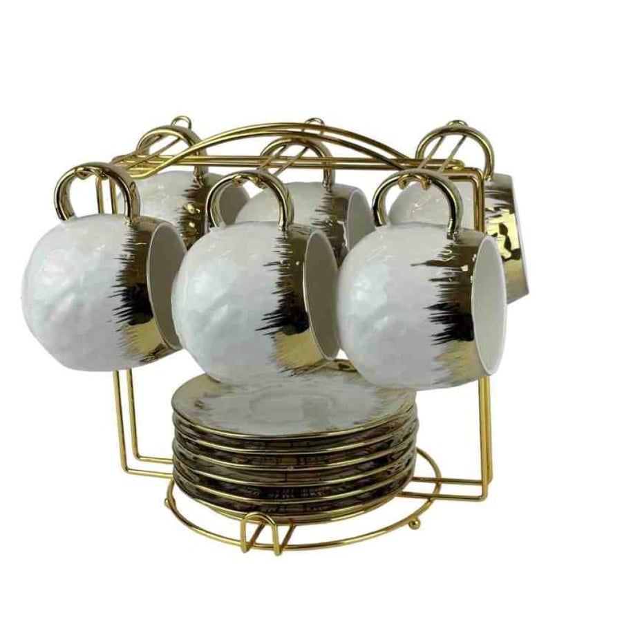 Luxury porcelain coffee cup set with holders and plates – 6 pieces