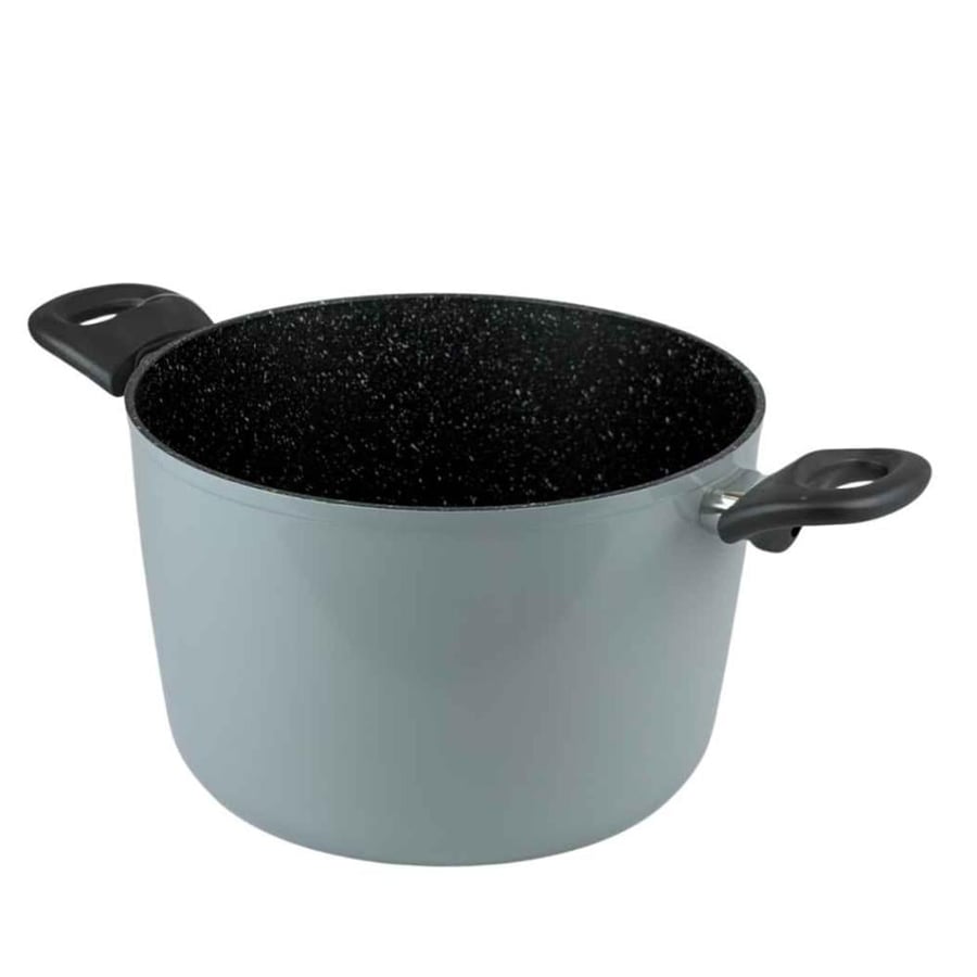 Gray granite cooking pot with black handles