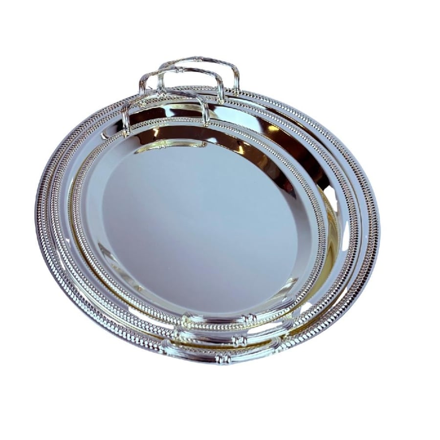 Oval stainless steel serving tray set – 3 pieces