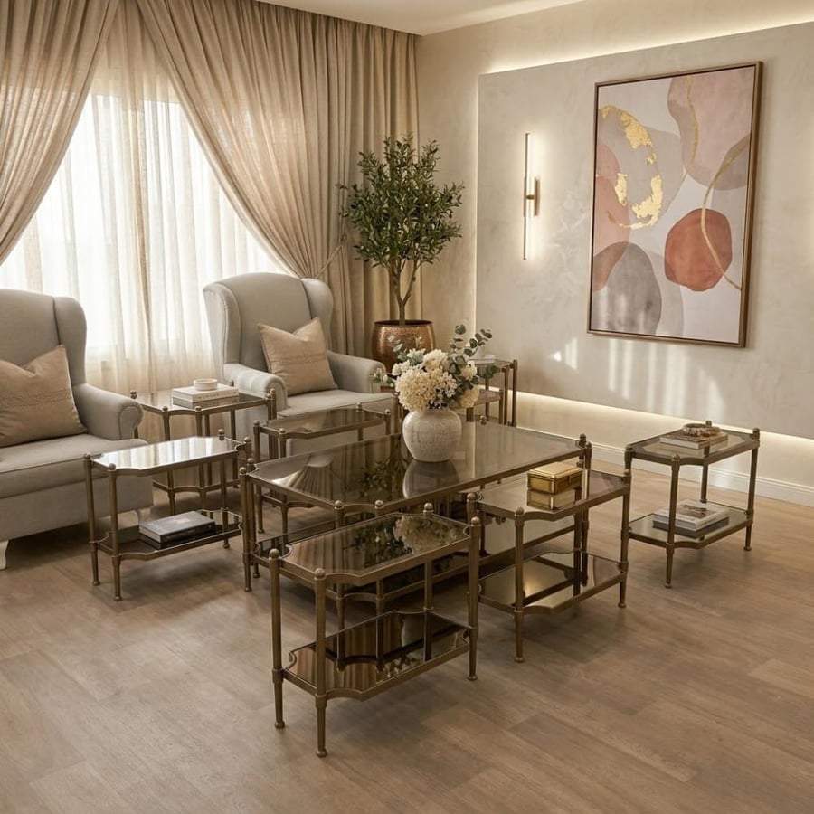 طقم طاولات خدمة حديد بلون نحاسي( 4 خدمة )