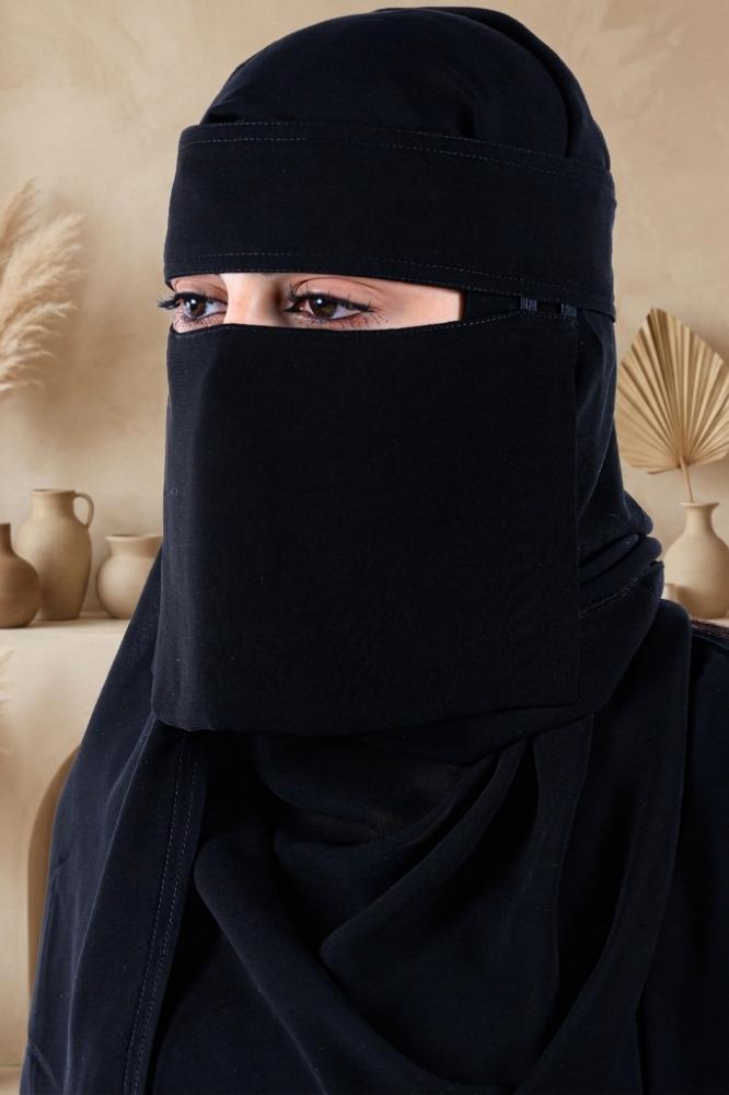 نقاب ربع خطين قصيره اسود وربطة من الخلف