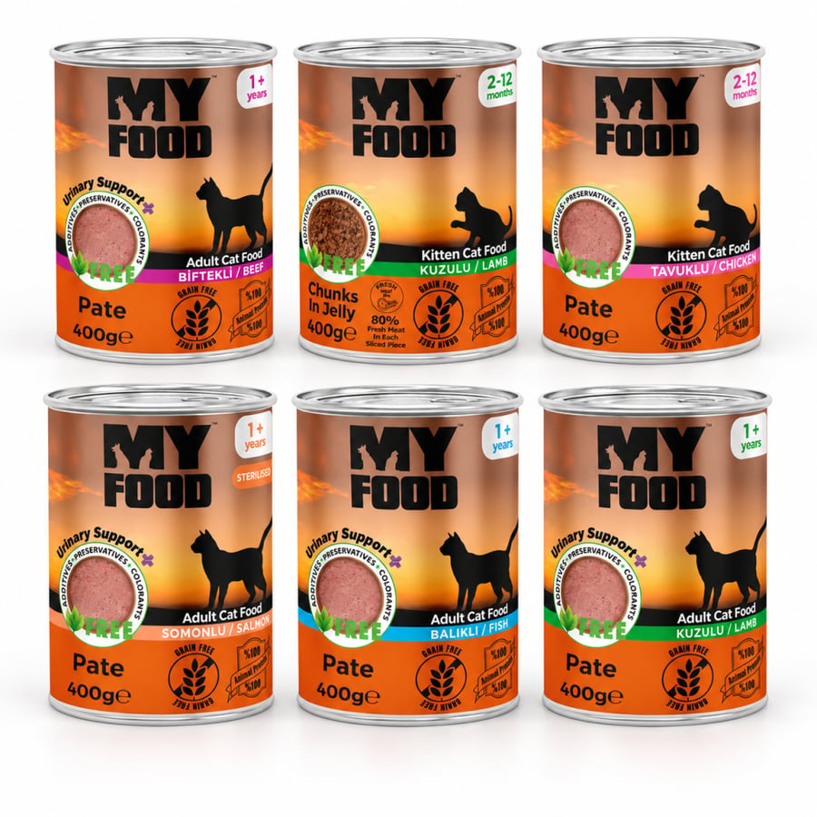 بكج ماي فوود MY FOOD للقطط البالغة | 12 علبة × 400 جم | 6 أنواع متنوعة