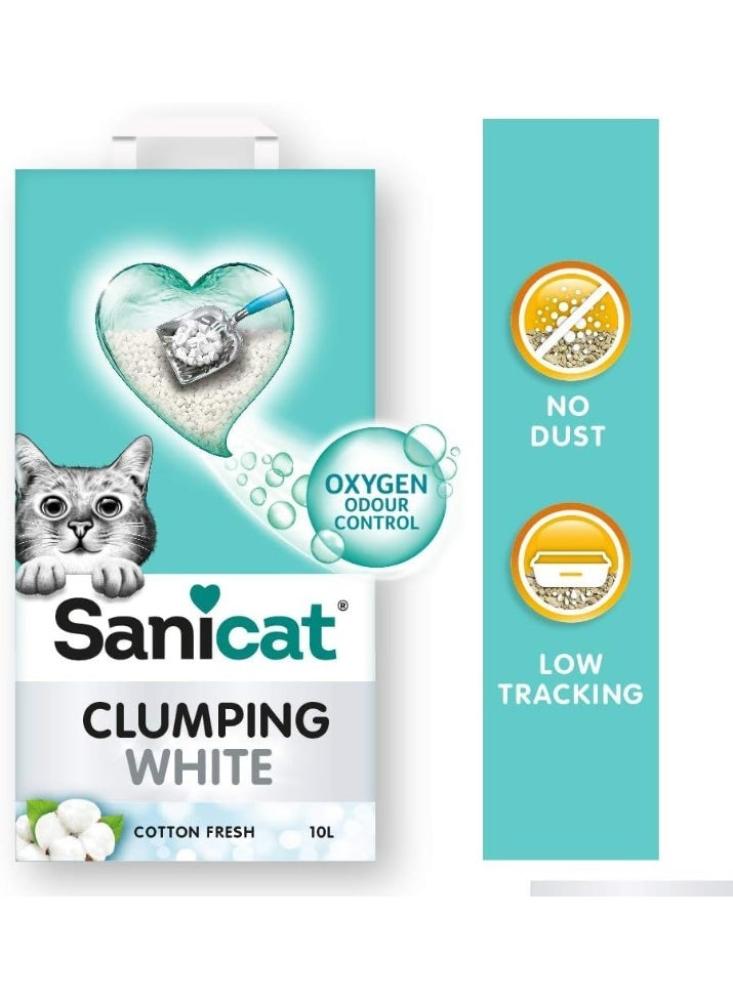 ساني كات Sanicat Clumping White Cotton Fresh رمل قطط متكتل أبيض برائحة القطن 20 لتر