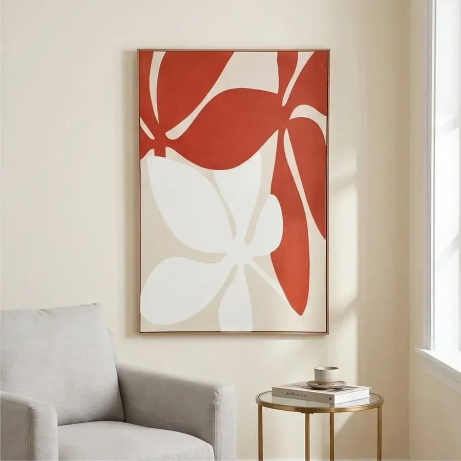 لوحة جدارية تجريدية أبيض وبرتقالي 80 × 120 سم