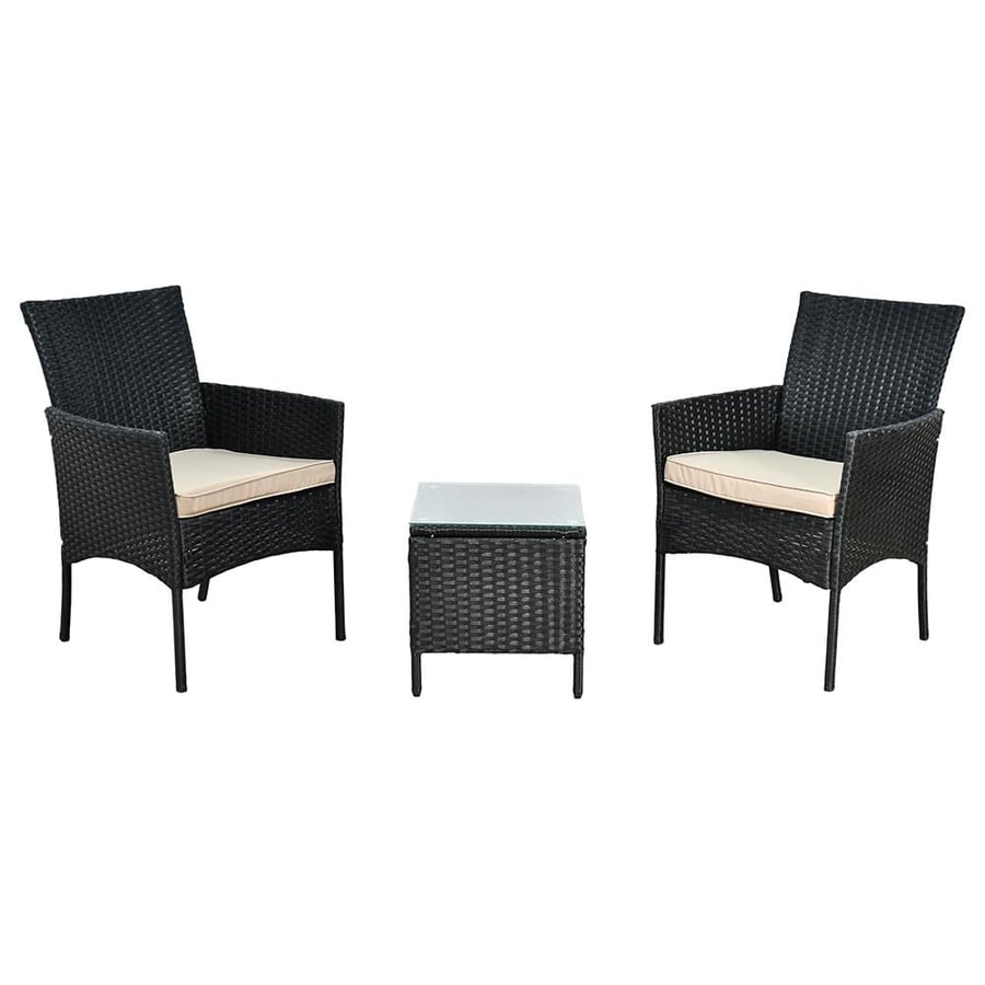 Outdoor seating, 2 seats and a table with glass surface